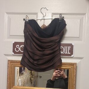 Brown and Black Strapless Top